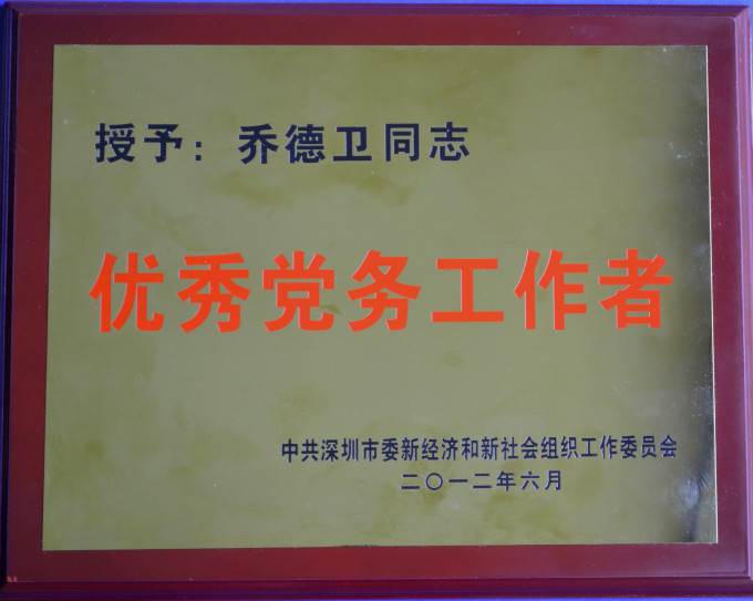 集团总裁被授予深圳市两新工委“优秀党务工作者”荣誉称号